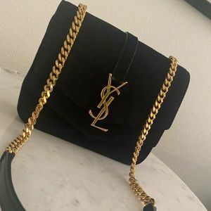 Suede black YSL saint laurent gold hardware small